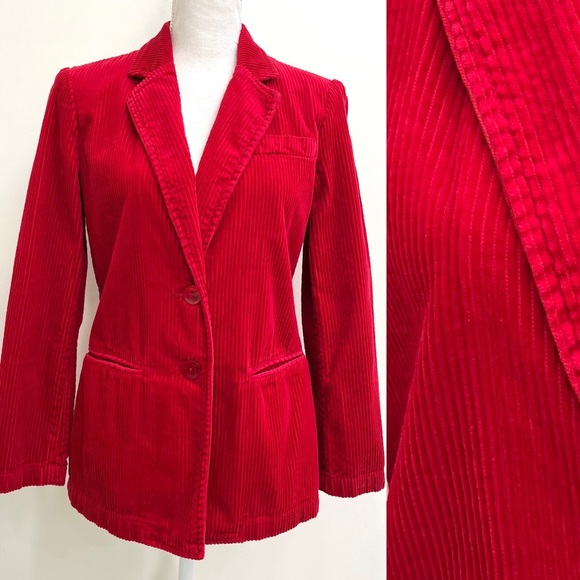 Vintage Newport News red wide tooth corduroy blazer jacket shoulder pads Size 4 - Picture 1 of 13